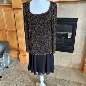 Oleg Cassini Black Dress with Gold Embroidery